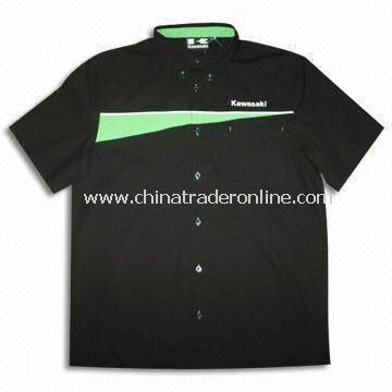 Mens Racing Shirt with Contrast Cuts, Button Down Collar and Embroidered Logos