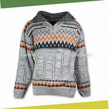 Acrylic Mens Sweater, Mixed Color for Jacquard from China
