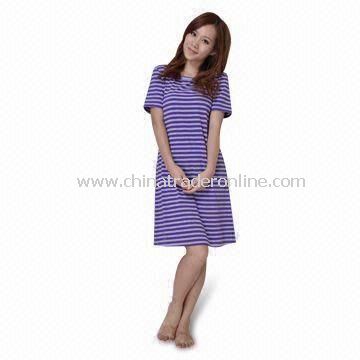 Ladies Nighties with Stripe Jersey Fabric, Comfortable for Sleepwear, Nightwear, and Leisure Wear