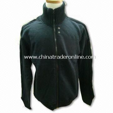 Mens Cardigan, Flat Knitted Combined with Fleece, Made of 60% Cotton and 40% Polyester from China