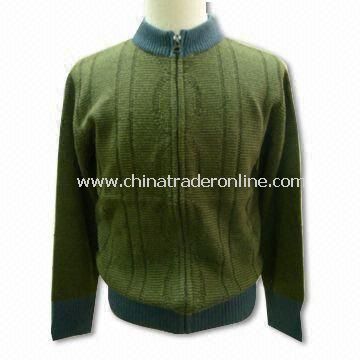 Mens Cardigan, Made of 70% Wool and 30% Acrylic, 5gg Gauge, Available in Melange from China