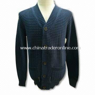 Mens Cardigan with 2-pocket, Made of 100% Cotton, 7gg Gauge