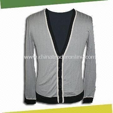 Mens Knitted cCardigan, Made of 75% Silk and 25% Cotton