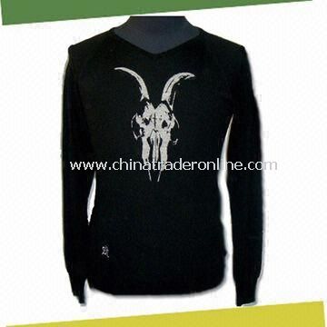 Mens Knitwear Sweater, Front with Embroidery, Made of 100% Merino Wool from China