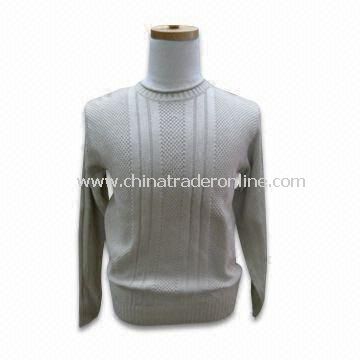 Mens Pullover, Jacquard, 6gg Gauge, Made of 55% Cotton and 45% Linen