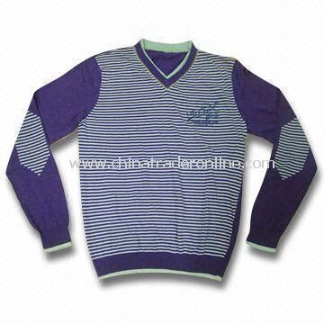 Mens Sweater, Made of 100% Viscose, Available in Blue and White Stripes from China