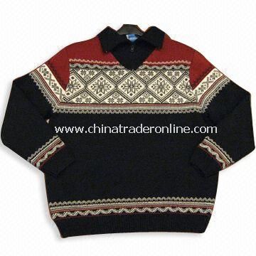 Mens Sweater, Made of 50% Wool and 50% Acrylic