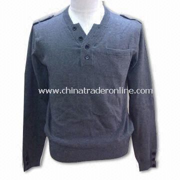 Mens Sweater, V-neck Pullover, 12gg Gauge, Made of 100% Cotton from China