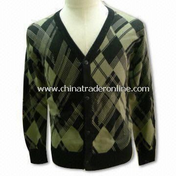 Mens Sweater with 12gg Gauge and All Over Print, Made of 100% Cotton from China