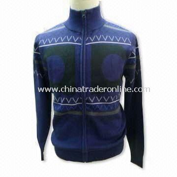 Mens Sweater with Jacquard, Made of 100% Cotton and 12gg Gauge