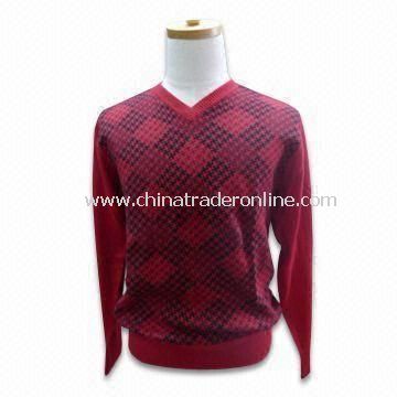 Mens V-neck Pullover, 12gg Gauge, Made of 49% Cotton, 21% Polyamide, 19% Viscose and 11% Lambs Wool