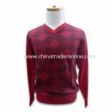 Mens V-neck Pullover, 12gg Gauge, Made of 49% Cotton, 21% Polyamide, 19% Viscose and 11% Lambs Wool from China