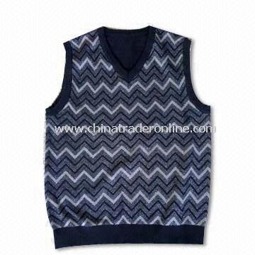 Mens V-neck Vest with Jacquard, Made of 80% Cotton and 20% Polyester, 12gg Gauge from China