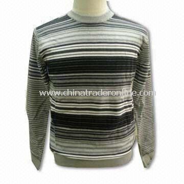O-neck Mens Sweater, 12gg Gauge, Yarn Dyed Stripes, Weighs 330g