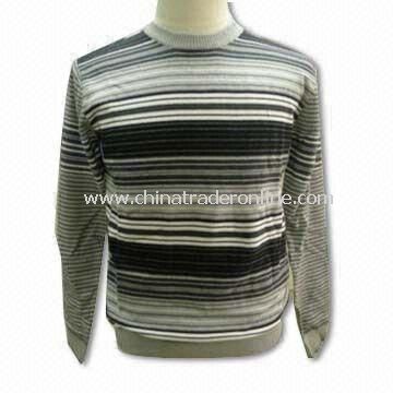 O-neck Mens Sweater, 12gg Gauge, Yarn Dyed Stripes, Weighs 330g from China