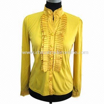 Fashionable Ladies Cardigan, Made of T/R with Woven Collar and Tie from China