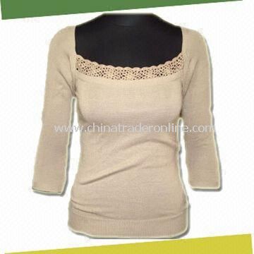 Knitted Sweater, Made of 55% Viscose and 45% Acrylic with Crochet for U Neck from China