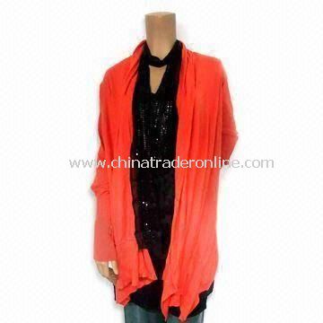 Ladies Cardigan Sweater in Solid Orange, Made of 100% Cotton