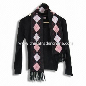Ladies Knitted Sweater, Round Neck with scarf, Made of 16% Nylon and 3% Spandex