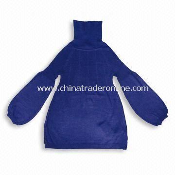 Ladies Knitted Sweater in Royal Blue with Turtleneck, Made of 50% Wool and Acrylic, Basic Style from China