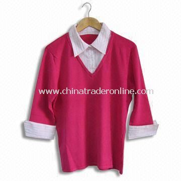 Ladies Knitted Sweater with Woven Fabric, Customized Styles, Colors and Sizes are Welcome from China