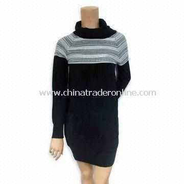 Ladies Sweater with High Neck, Jacquard, Made of 55% Wool and 45% Acrylic from China