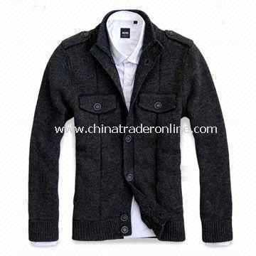 Mens Chunky Cardigan, Made of 80% Lambswool and 20% Nylon