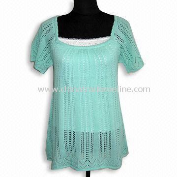 Short-sleeve Womens Sweater, Made of 55% Acrylic and 45% Cotton from China