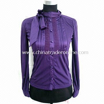 Womens Cardigan, Made of T/R with Woven Collar and Tie from China