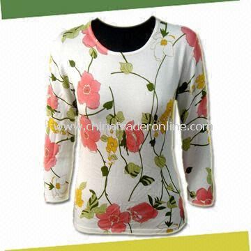 Womens Knitted Sweater, Made of 50% Rayon and 50% Nylon from China