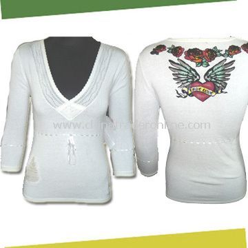 Womens Knitted Sweater, Made of 75% Rayon and 25% Nylon, Back with Print from China