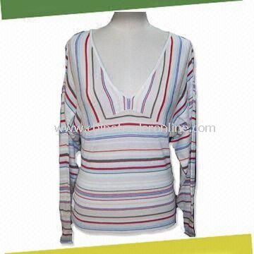 Womens Long Sleeves Sweater, Made of 55% Silk and 45% Cotton