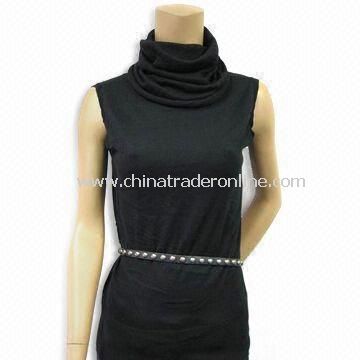 Womens Sleeve-less Sweater with Hits at Lower Hip and Turtle Neck from China