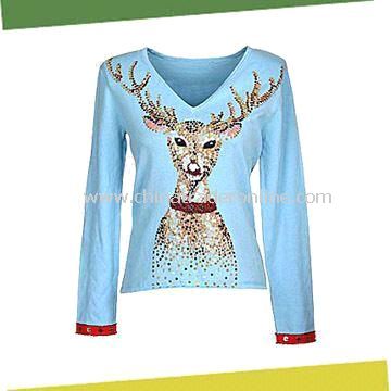 Womens Sweater, Front with Beading, Made of 80% Viscose and 20% Nylon from China