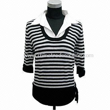 Womens Sweater, Made of 78% Viscose and 22% Nylon with Woven V Neck from China