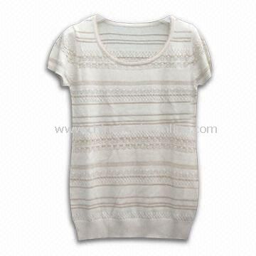 Womens Sweater with Short Sleeves, Made of 65% Rayon and 35% Nylon