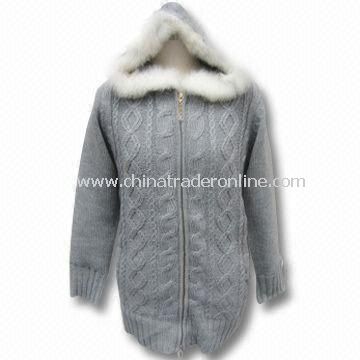 Womens Sweater with Zipper Closure, Made of 3.7 Silkete Acrylic Fiber from China