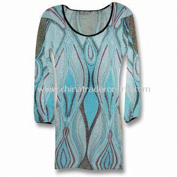 12GG Knitted Sweater with Printing, Made of Rayon, Suitable for Women