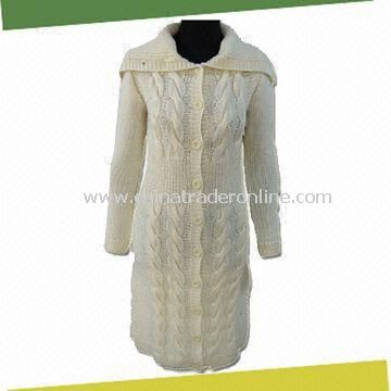 Ladies Winter Knitted Sweater Coat, Made of 50%wool, 50%acrylic from China