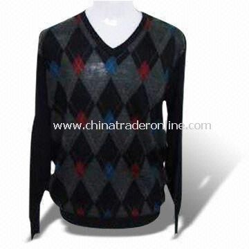 Mens Knitted Sweater, Available in Various Colors, Made of 30% Wool and 70% Anti-pilling Acrylic