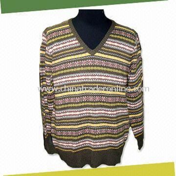 Mens Knitted Sweater, Made of 70% Acrylic and 30% Wool from China