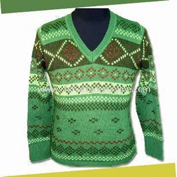 Mens Knitted Sweater with Long Sleeves, Made of 70% Acrylic and 30% Wool
