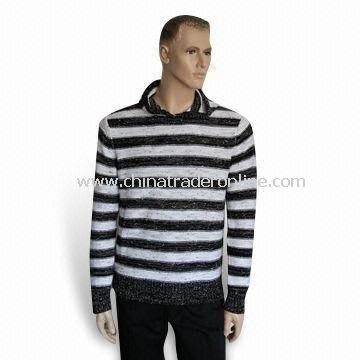 Mens Sweater, Knitted Pullover Knitwear, Made of 83% Cotton Tube Yarn and 17% Polyester Boucle from China