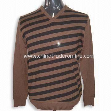 Mens V Neck Sweater, Front Panel Knitted by Auto Machine from China