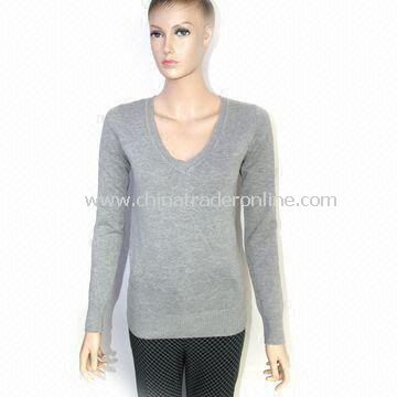 Womens Knitted Pullover Sweater, Made of 50% Acrylic and 50% Cotton