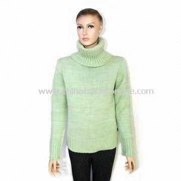 Womens Knitted Pullover Sweater, Made of Acrylic and Cotton from China