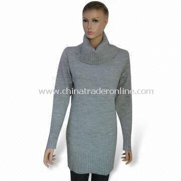 Womens Knitted Pullover/Sweater Knitwear, Made of 95% Acrylic and 5% Polyester from China