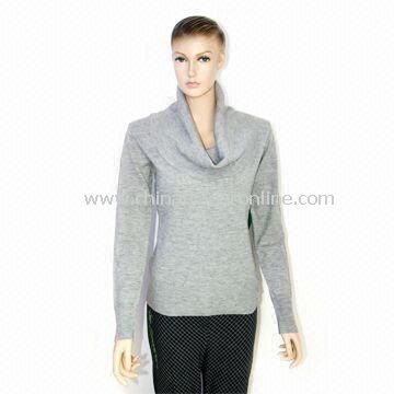 Womens Knitted Pullover Sweater with Long Sleeves, Made of Acrylic, Turtle Neck