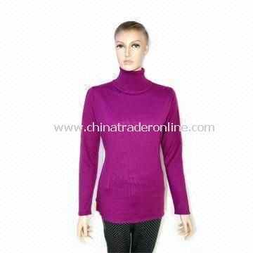 Womens Knitted Pullover Sweater with Long Sleeves, Made of Acrylic, Turtle Neck