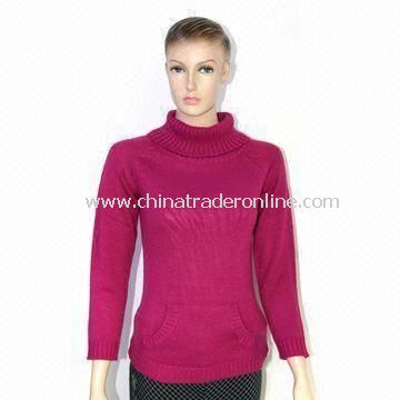 Womens Knitted Pullover Sweater with Turtle Neck Design and Long Sleeves from China